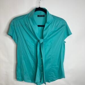 Valerie Stevens Teal Blue Green Tie Neck Blouse Sz Medium